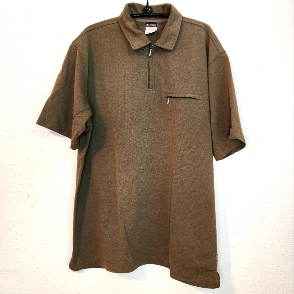 Columbia XCO Men's Brown Polo Shirt with 1/4 Zip and Zip Pocket, Size L